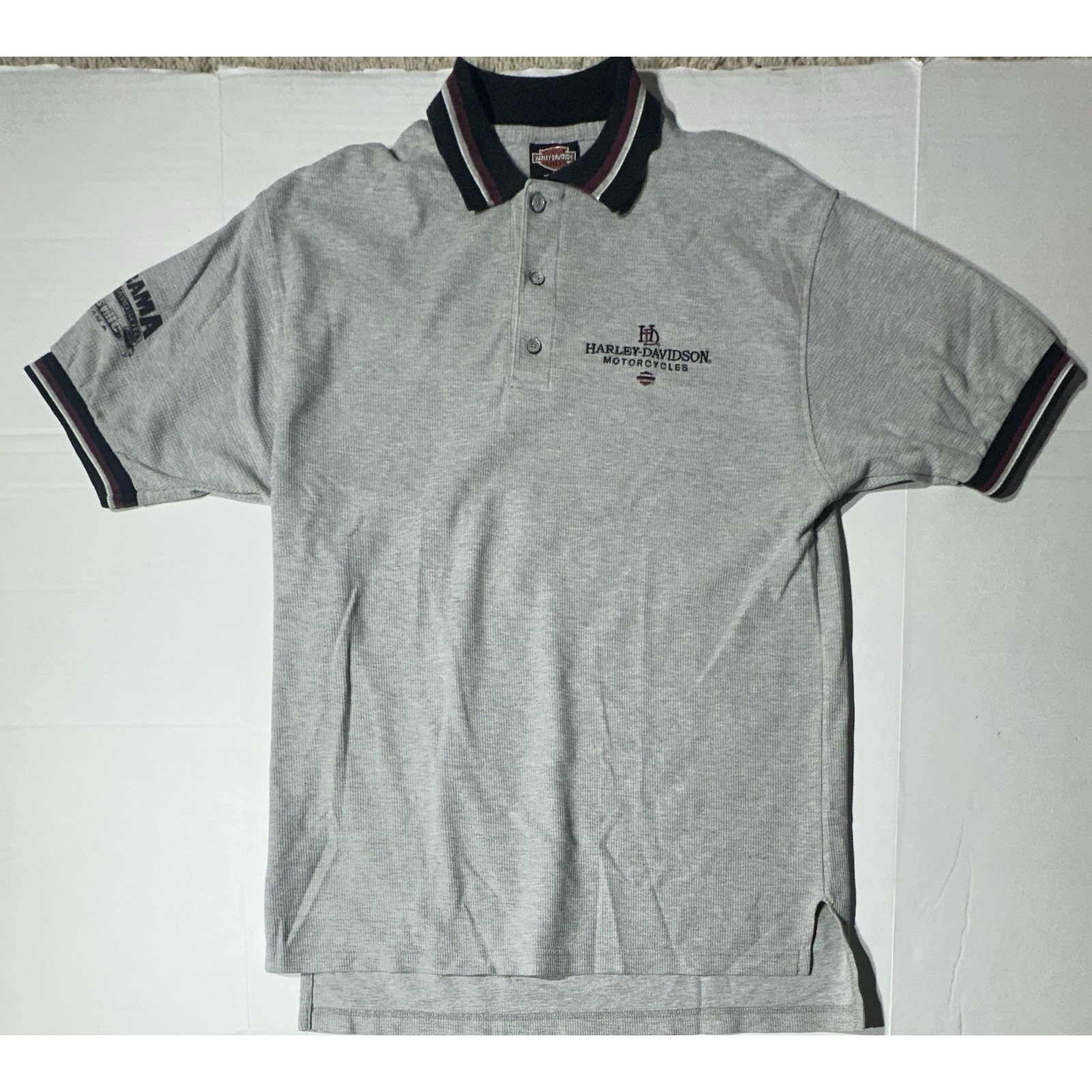 Harley Davidson Polo Shirt Mens Large Gray Contrast Trim